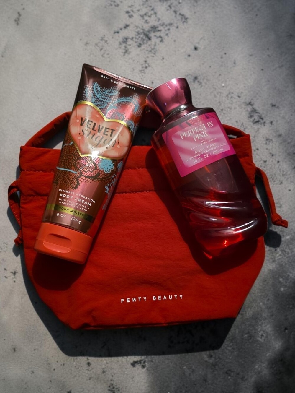 Velvet Sugar Body Cream, Pink Perfect Wash by Bath & Body Works With Fenty Bag